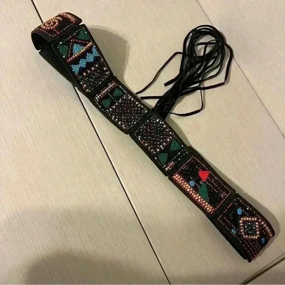 Chico’s Boho Leather Beaded Belt M/L - Picture 7 of 12